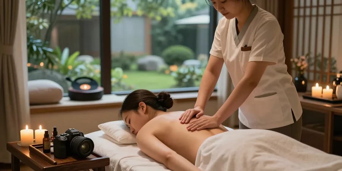 A tranquil YunDongPo massage setting featuring essential oils and calming ambiance.