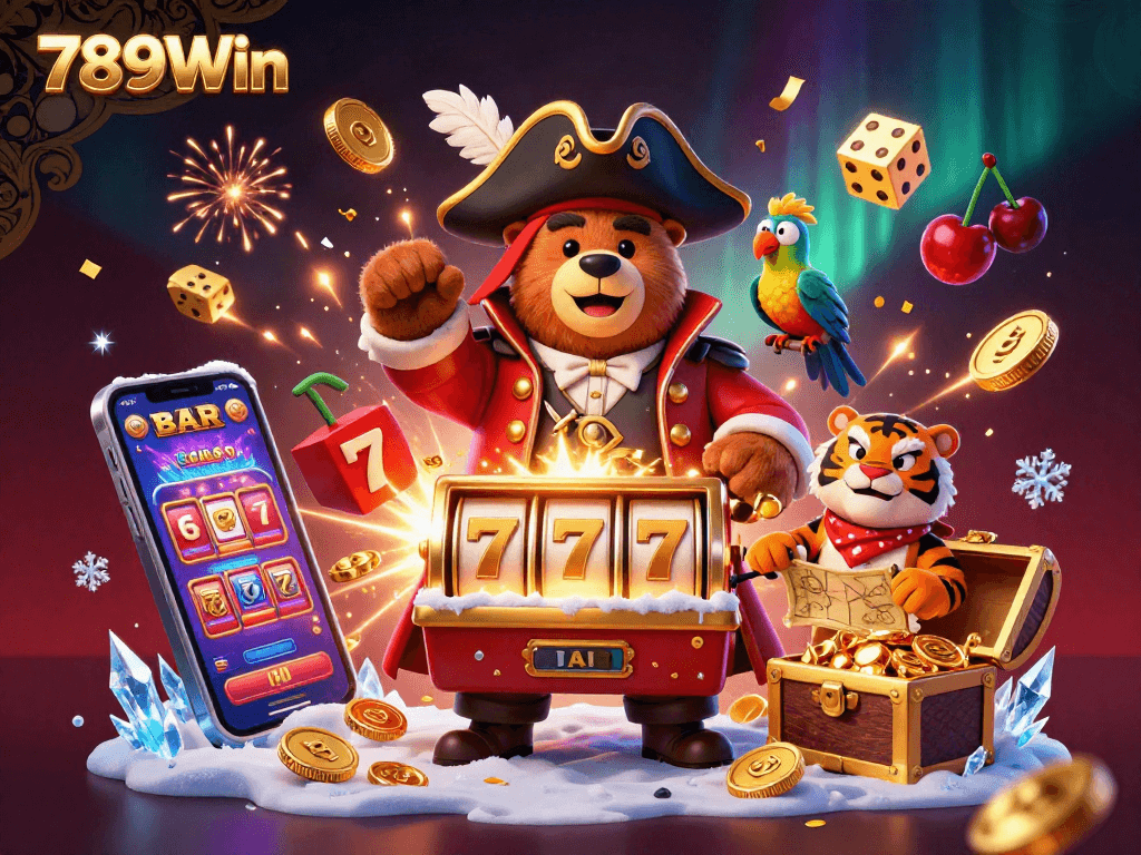 Experience the thrill of 789Win with colorful slot machines and vibrant casino elements.