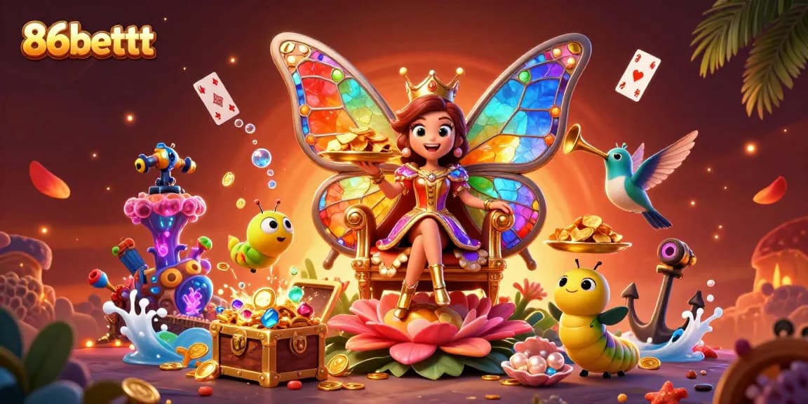 Engage with 86bettt as the butterfly queen reigns in a vibrant casino world filled with dynamic game elements.