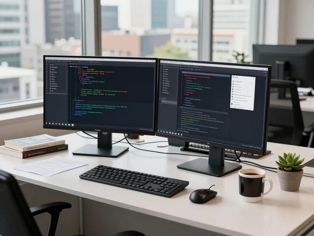 Molt Bot programming scene with developer at modern workstation showcasing productivity and AI integration.