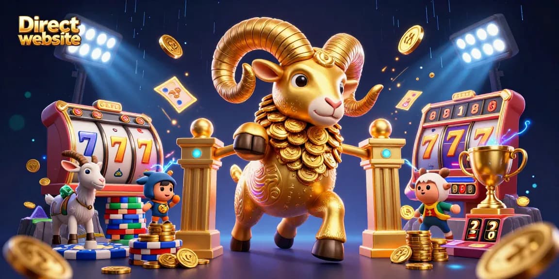 Engage with the exciting Direct website gaming scene featuring a golden ram charging through slot elements.