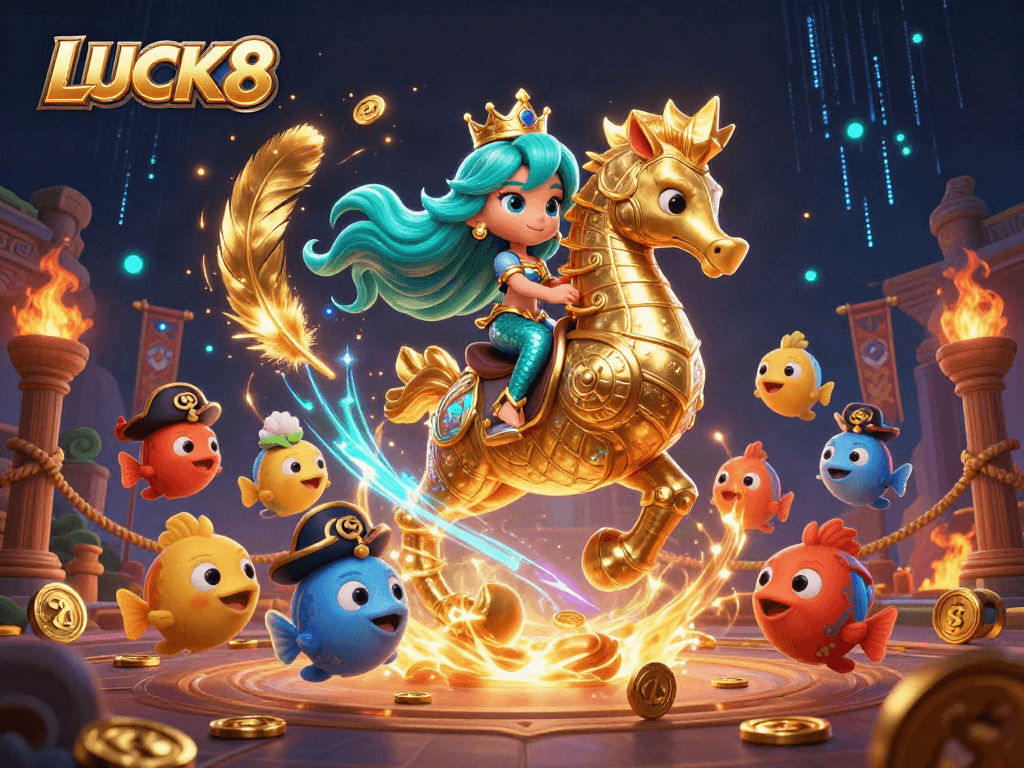 LUCK8 tạo cảm hứng với nàng tiên cá và ngựa biển trong không gian cá cược huyền bí.