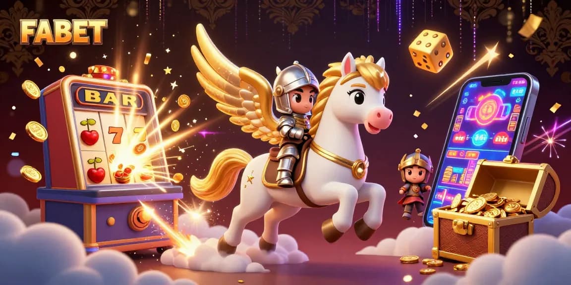 Experience thrilling gaming at FABET with a vibrant depiction of a celestial knight winning jackpots.