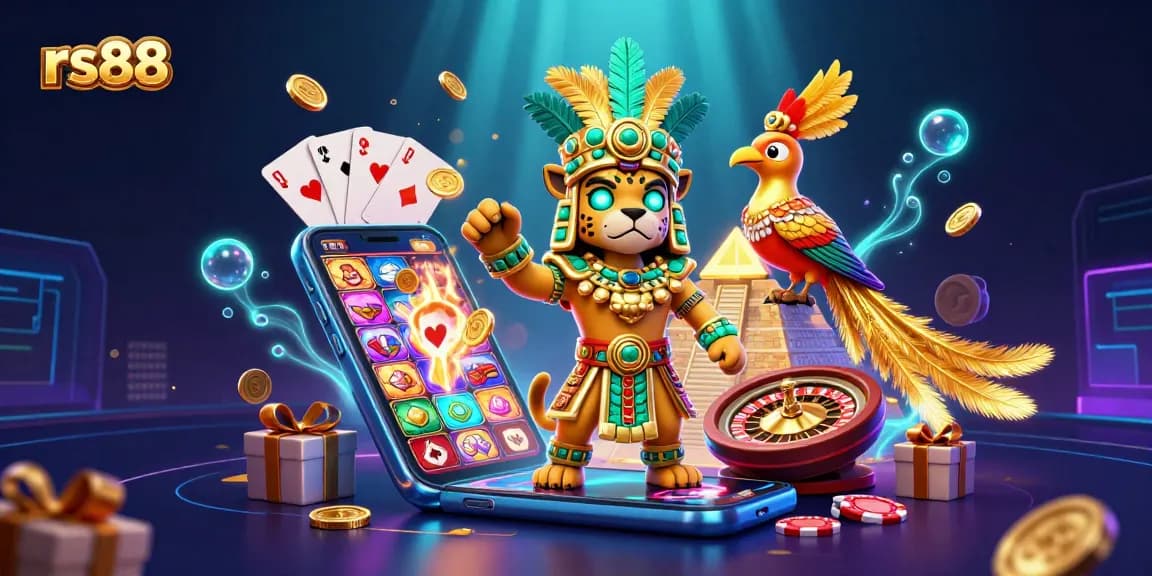 Engage with rs88 for thrilling slot gameplay, featuring dynamic casino elements and vibrant colors.