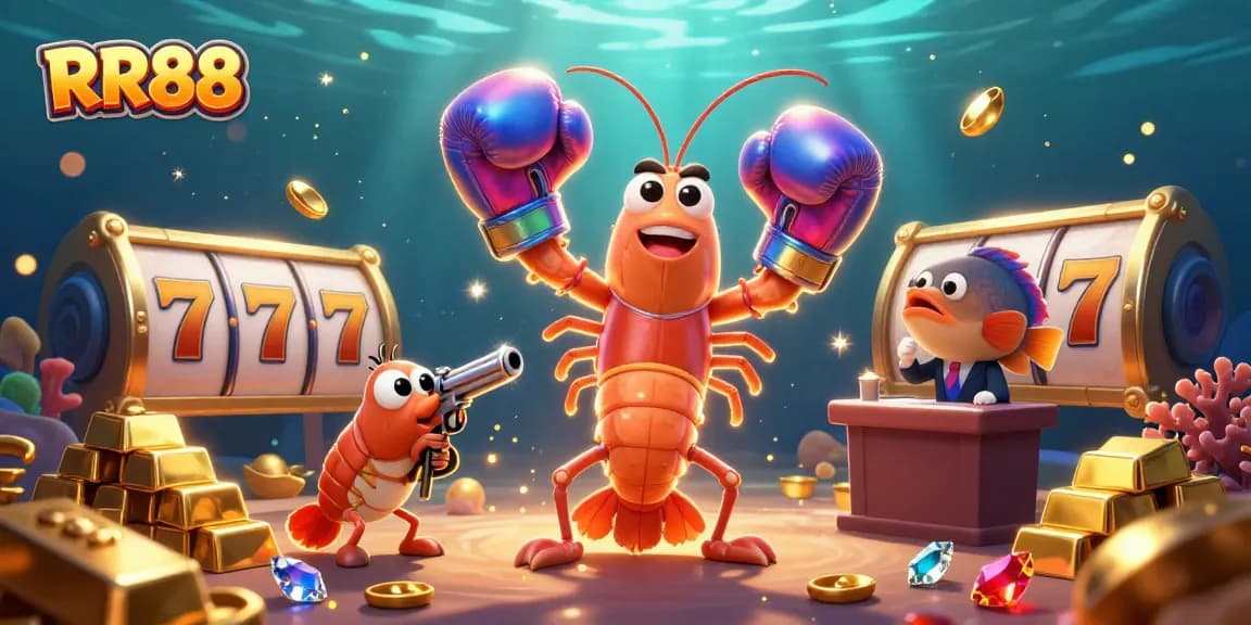 Catch the excitement of RR88 with an ultra-detailed casino illustration featuring vibrant characters and sparkling treasures.