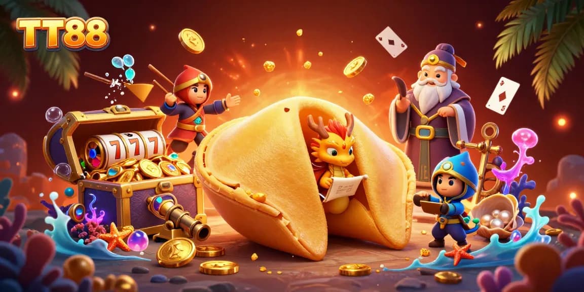 Win big with TT88 at this vibrant casino illustration featuring dragons and gold!