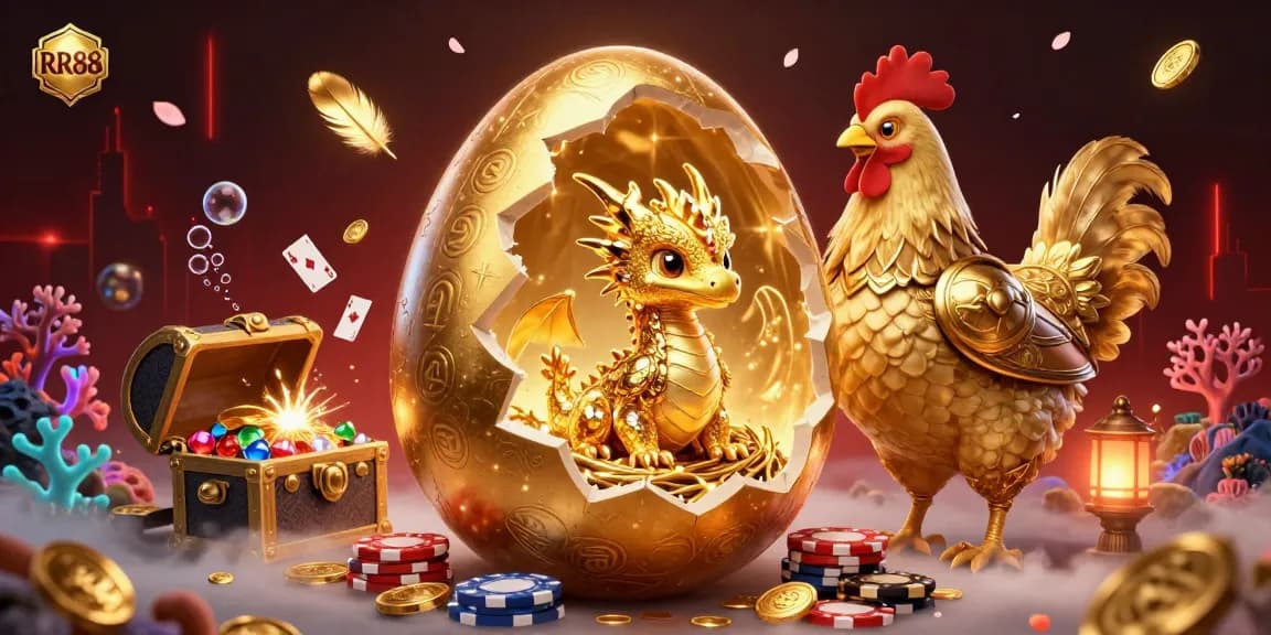 Engage with RR88's captivating scene featuring a golden dragon and poker chips in a dynamic casino atmosphere.