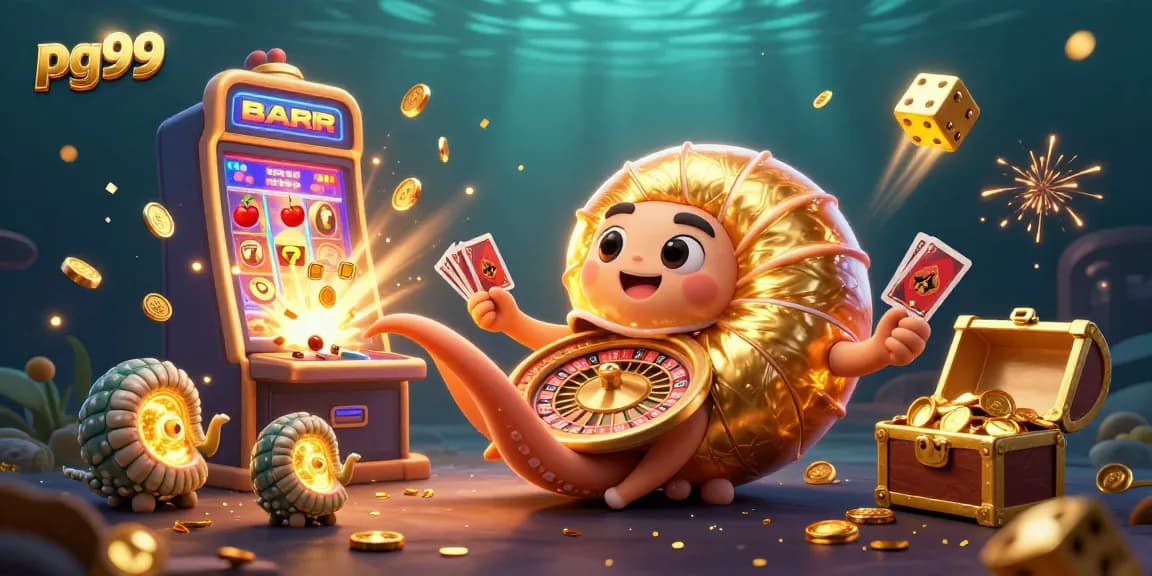 Engage in exciting gaming with pg99's vibrant casino illustration showcasing a nautilus roulette