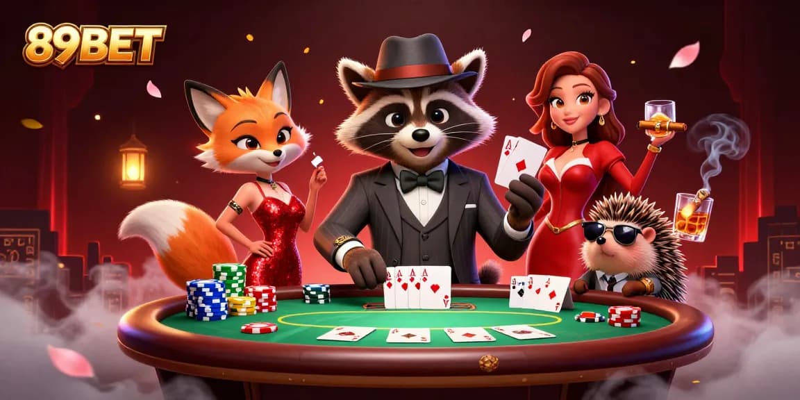 Experience big wins at 89BET with a royal flush in a dynamic poker scene featuring vibrant casino elements.