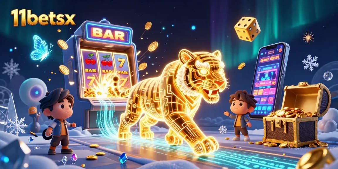 Win big at 11betsx with the golden tiger and jackpots in this vibrant casino scene.