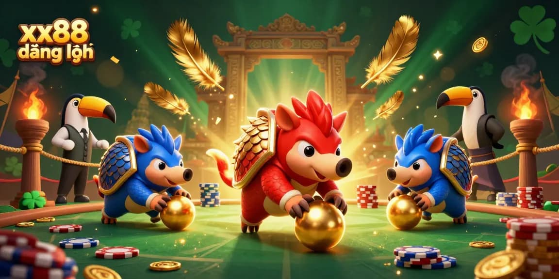 Engage in thrilling gameplay at xx88 đăng nhập with rival pangolins in a vibrant casino scene.