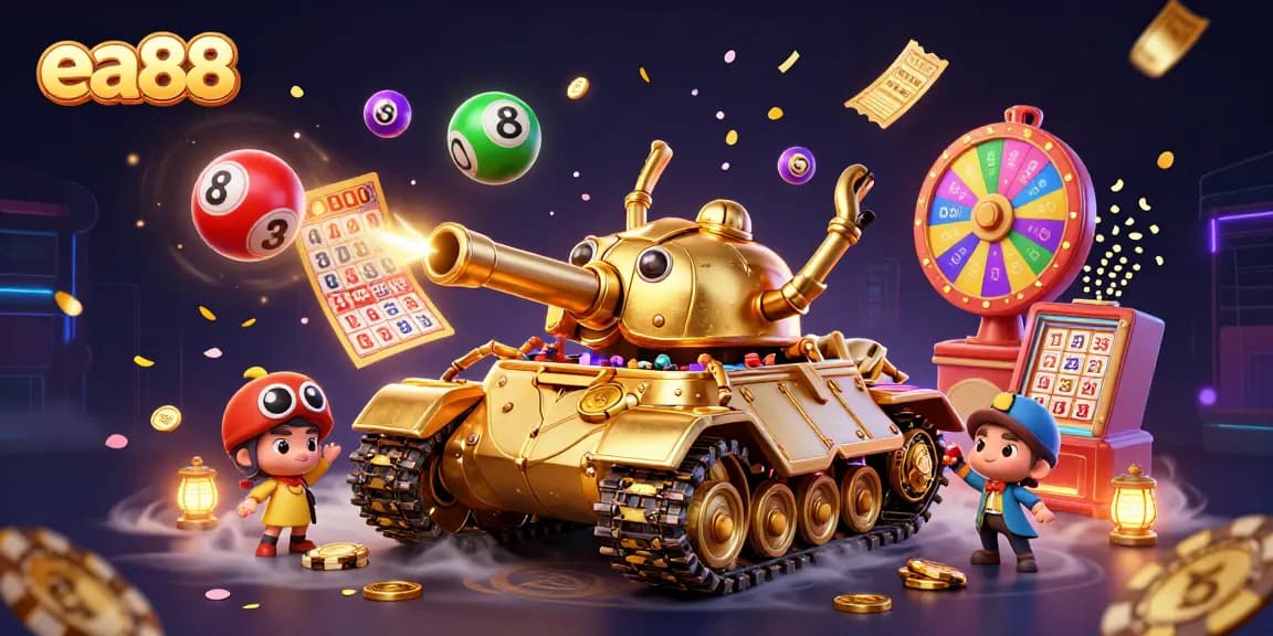 ea88 engages players with a lively digital casino illustration featuring vibrant game elements.