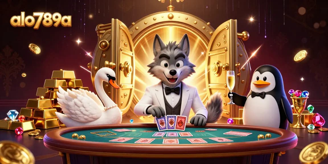 Experience alo789a's dynamic betting atmosphere with a charming wolf at the baccarat table.
