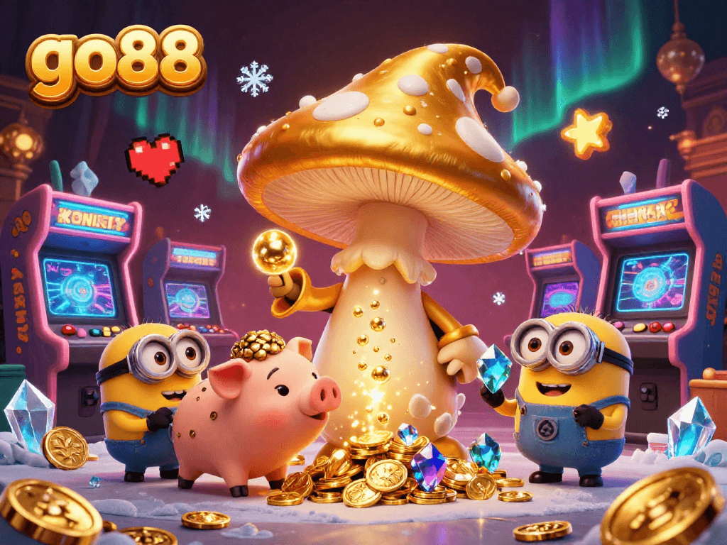 Experience the vibrant magic of go88 with an imaginative casino scene featuring a golden wizard and treasures galore.