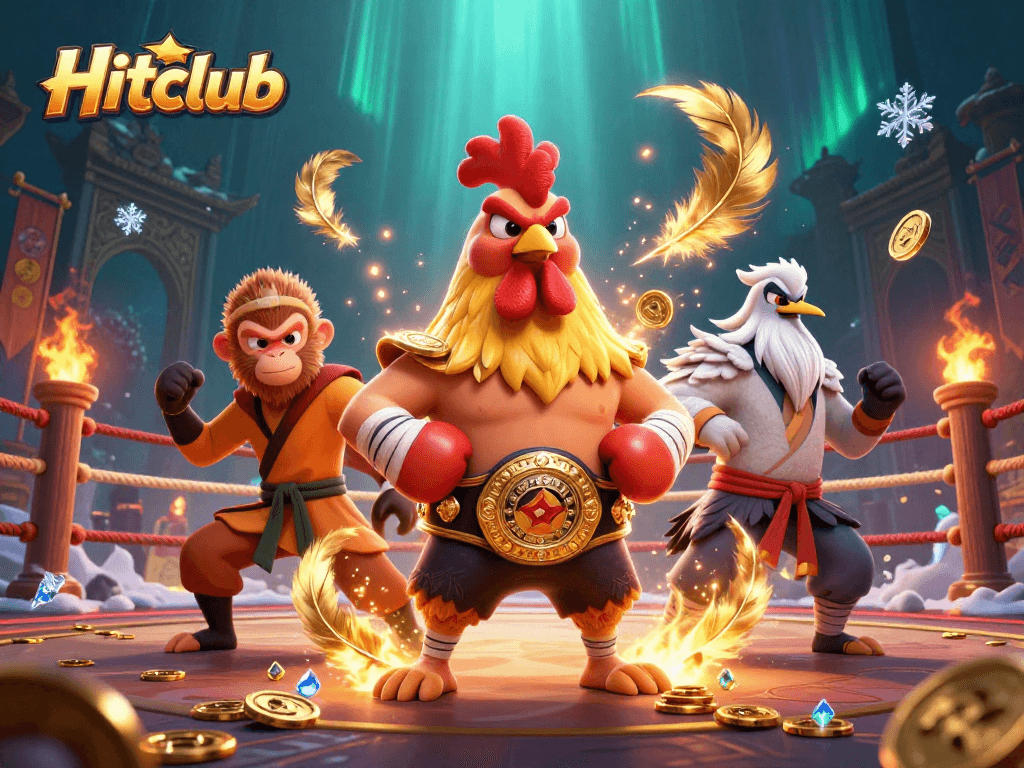 Hitclub showcases a dynamic 3D illustration of fierce characters in an engaging online casino atmosphere.