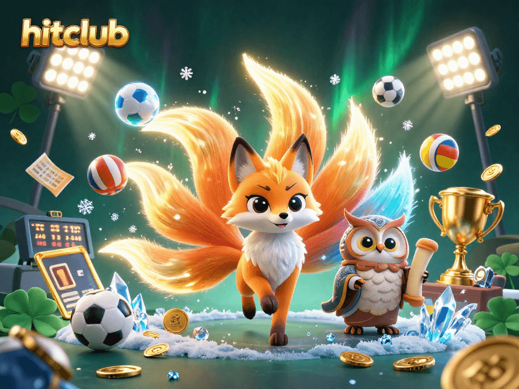 Experience the thrill of hitclub with a vibrant 3D digital illustration featuring spirited gaming characters and dynamic elements.
