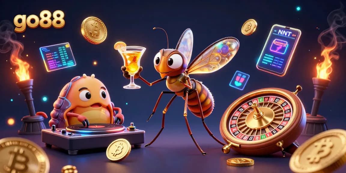 Experience thrilling gameplay at go88 with a lively casino scene featuring unique characters and crypto elements.