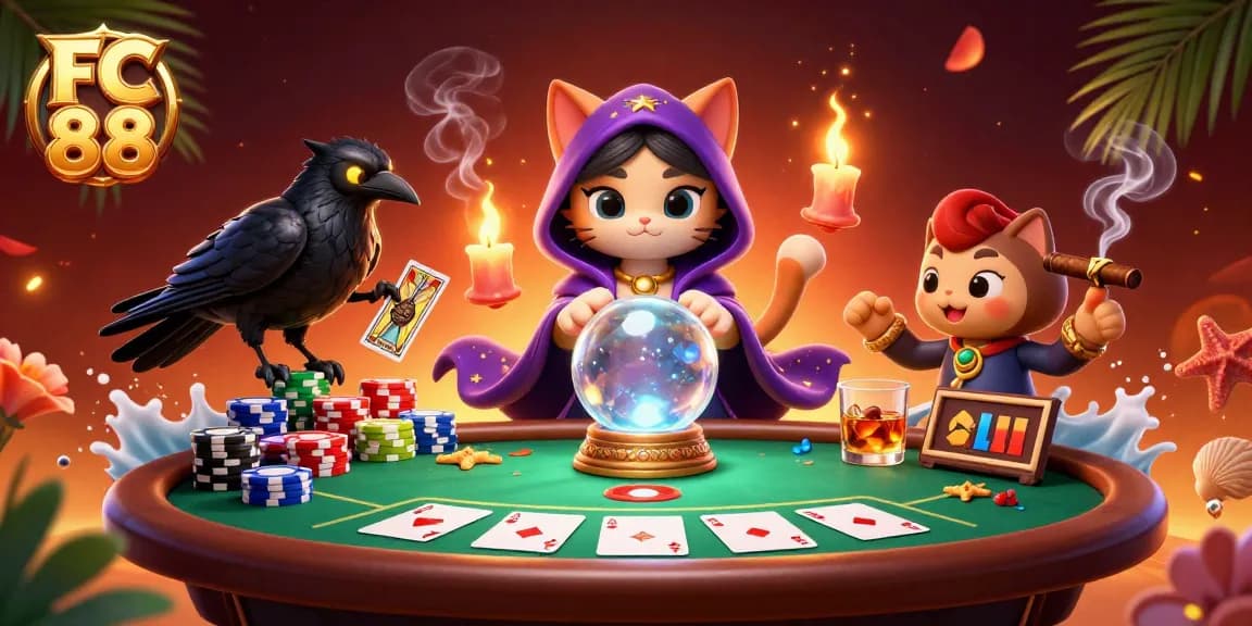 Experience the excitement of the FC 88 casino with mystical elements and vibrant gaming atmosphere.