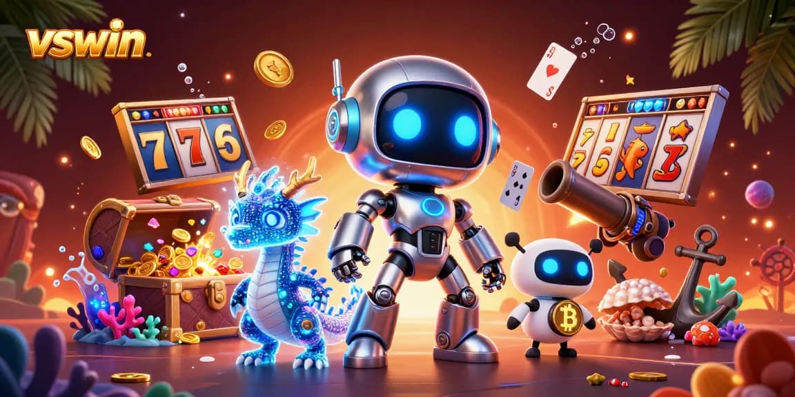 Experience the thrill of gaming with vswin in this vibrant casino-themed 3D illustration.