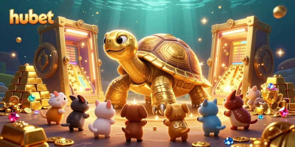 Experience hubet's thrilling gaming scene with gleaming treasures and vibrant characters.