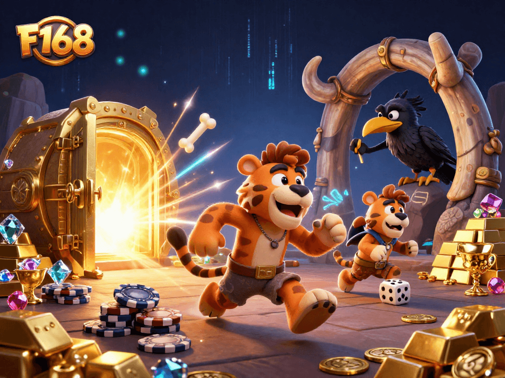 Spin the reels at F168 with thrilling casino action in a vibrant, dynamic scene.