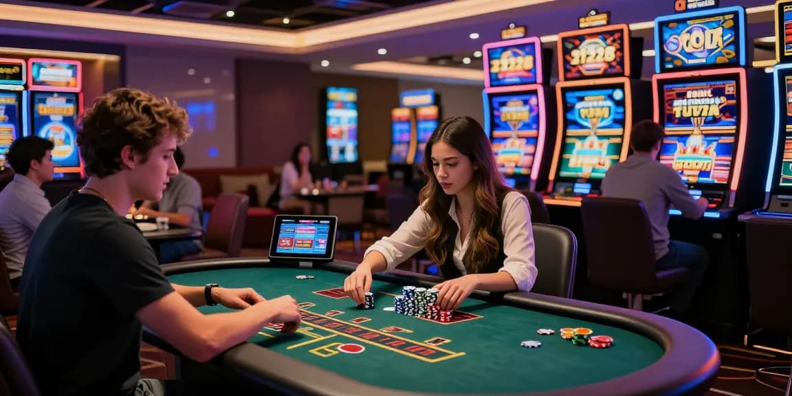 Players enjoying the thrilling atmosphere of credit card casinos at jumpspace.org.uk, celebrating wins and exploring deposit options in a vibrant gaming scene.