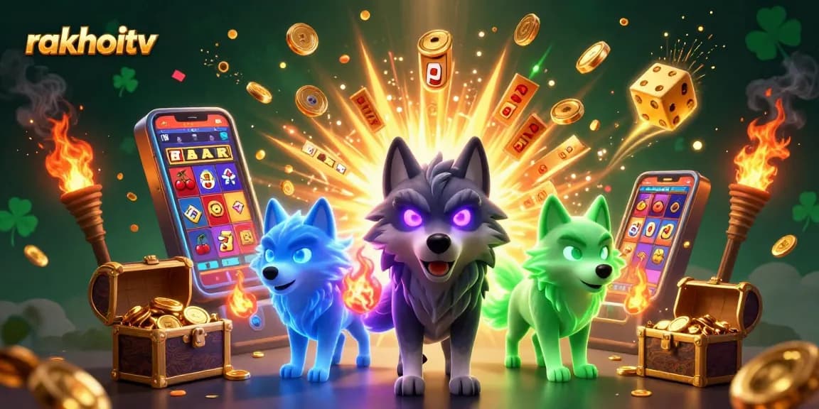 Experience the thrill of rakhoitv with dynamic slots, illuminated characters, and jackpot explosions in a lively casino scene.