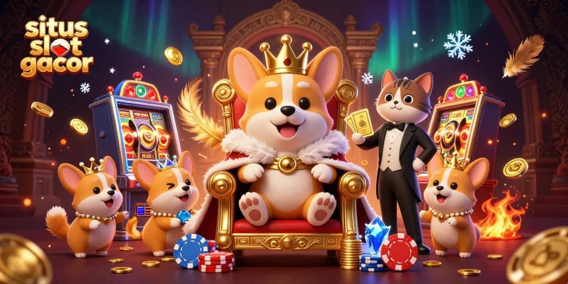 Experience the thrill of situs slot gacor with corgi royalty and stunning slot reels amidst golden rewards.