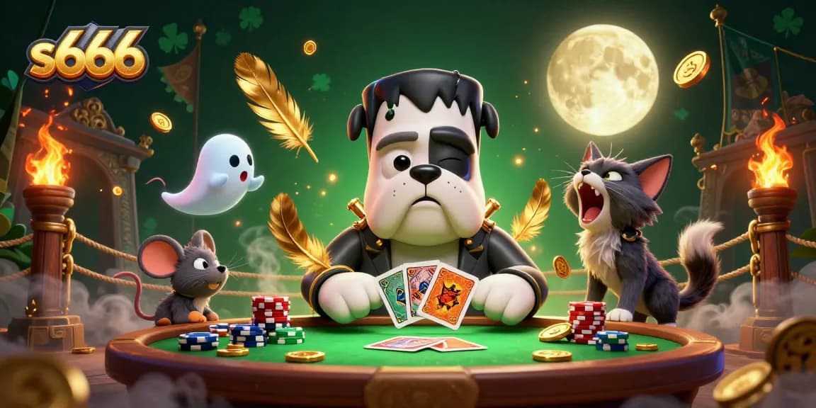Experience thrilling gaming action at s666 with a vibrant 3D illustration showcasing a monstrous dealer and casino elements.