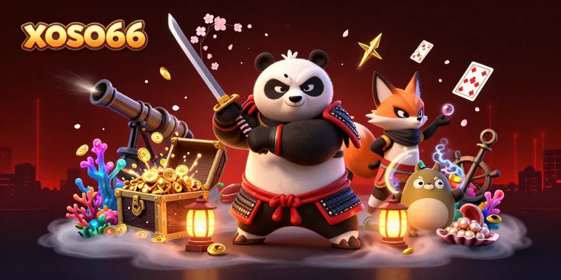 Experience thrilling entertainment at xoso66 with samurai panda and ninja fox in a vibrant casino adventure.