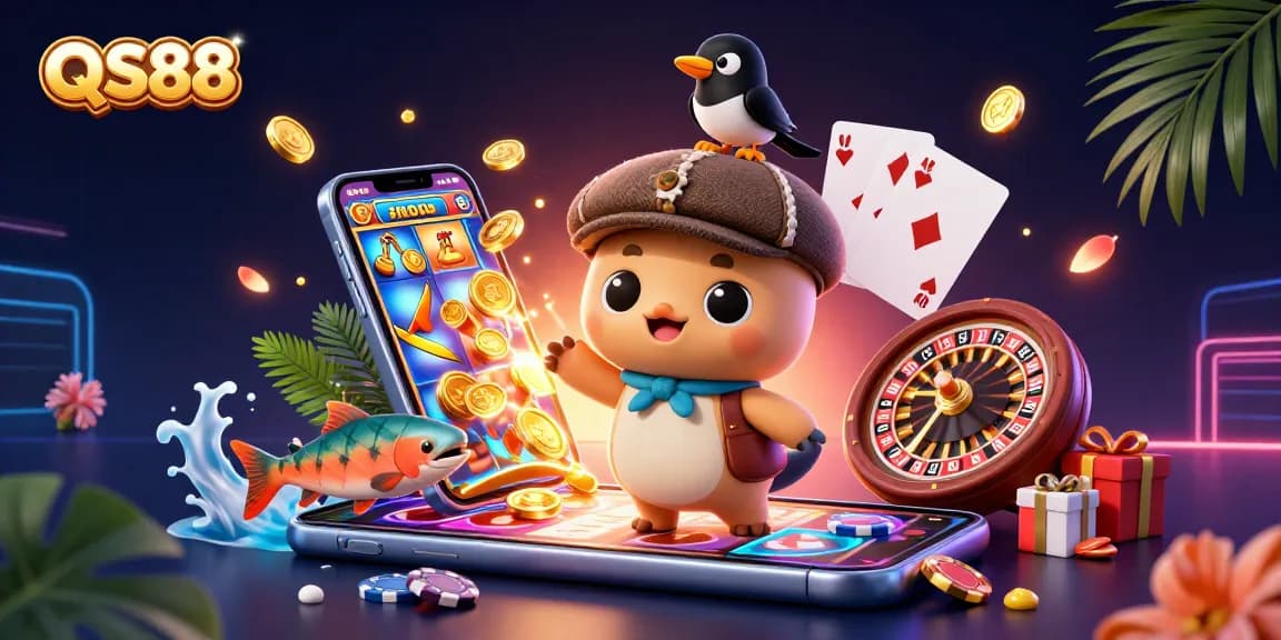 Spin your luck at QS88 - enjoying vibrant slot games and playful characters!