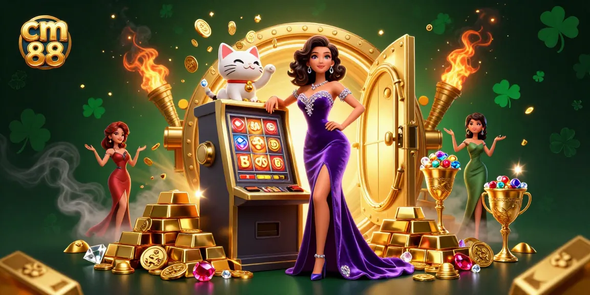 Play dynamic slot games at cm 88 with a glamorous jackpot scene filled with treasures and excitement.