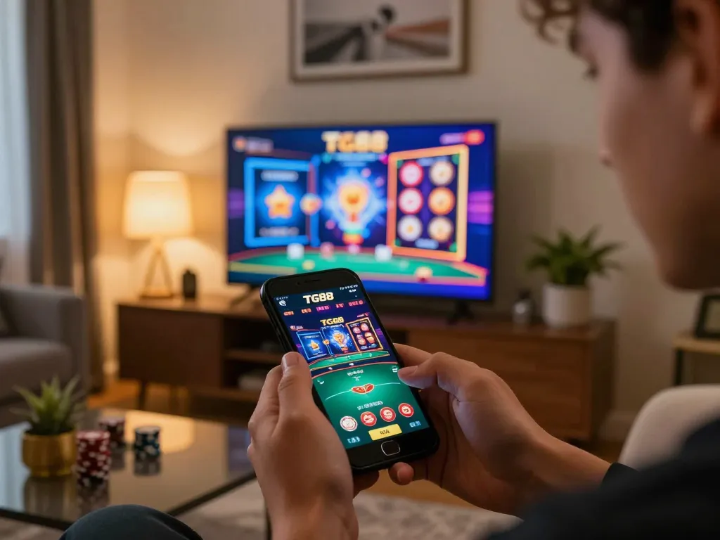 Engaging player using the TG88 app on smartphone for online casino gameplay