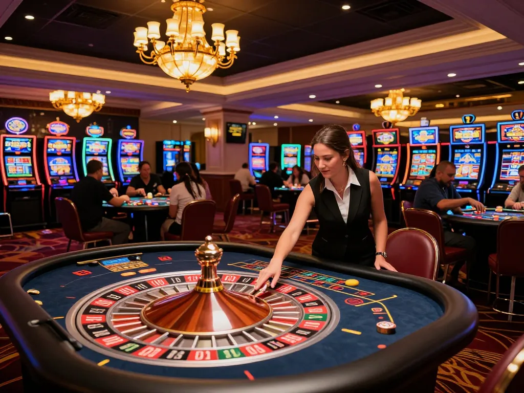 Players engaging around the roulette table at SC88 casino, croupier spinning the wheel in an upscale setting.