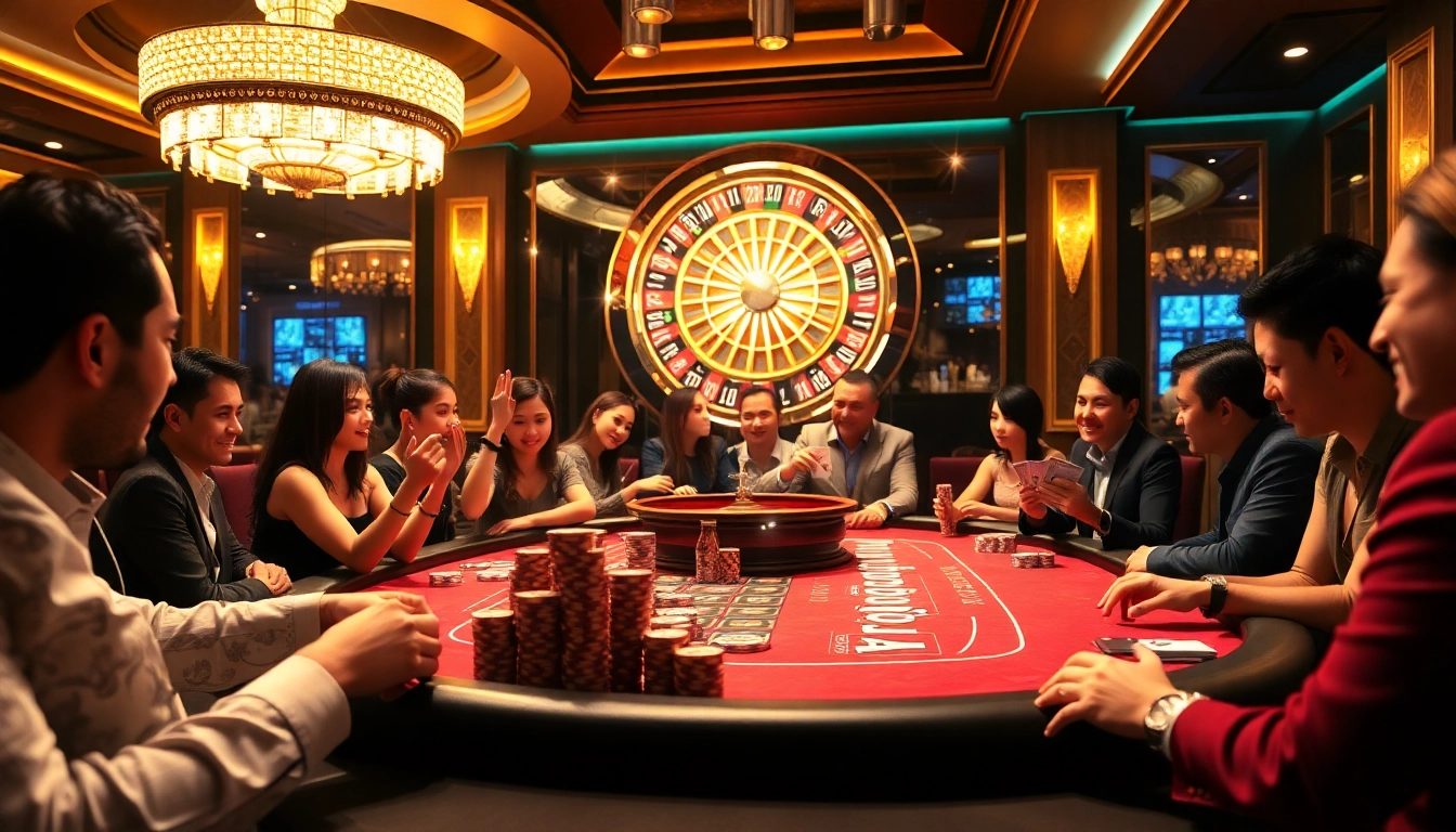 Players enjoying an immersive experience at nhà cái XX88's poker table, showcasing excitement and strategy.