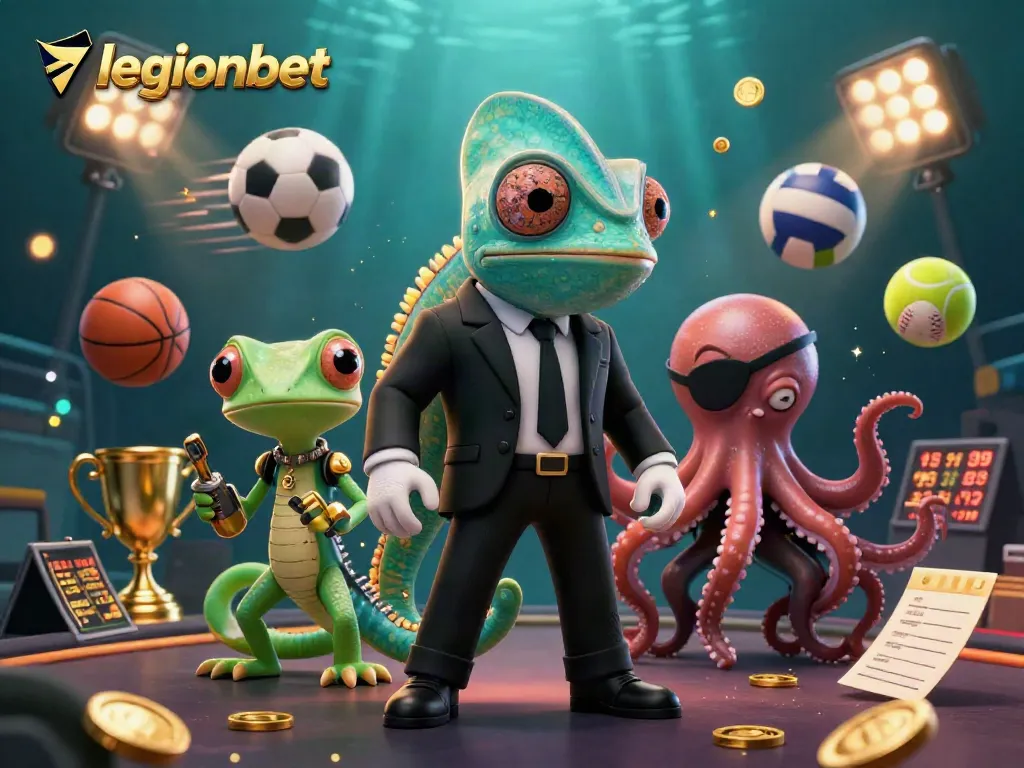 Experience excitement at legionbet with a colorful 3D casino scene featuring dynamic characters and game elements.