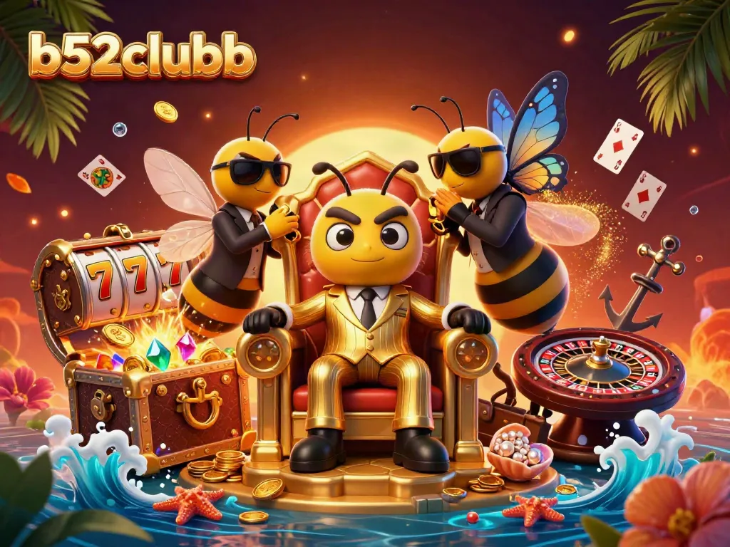 B52clubb's thrilling casino scene highlights a bumblebee mob boss amidst vibrant slots and gaming excitement.