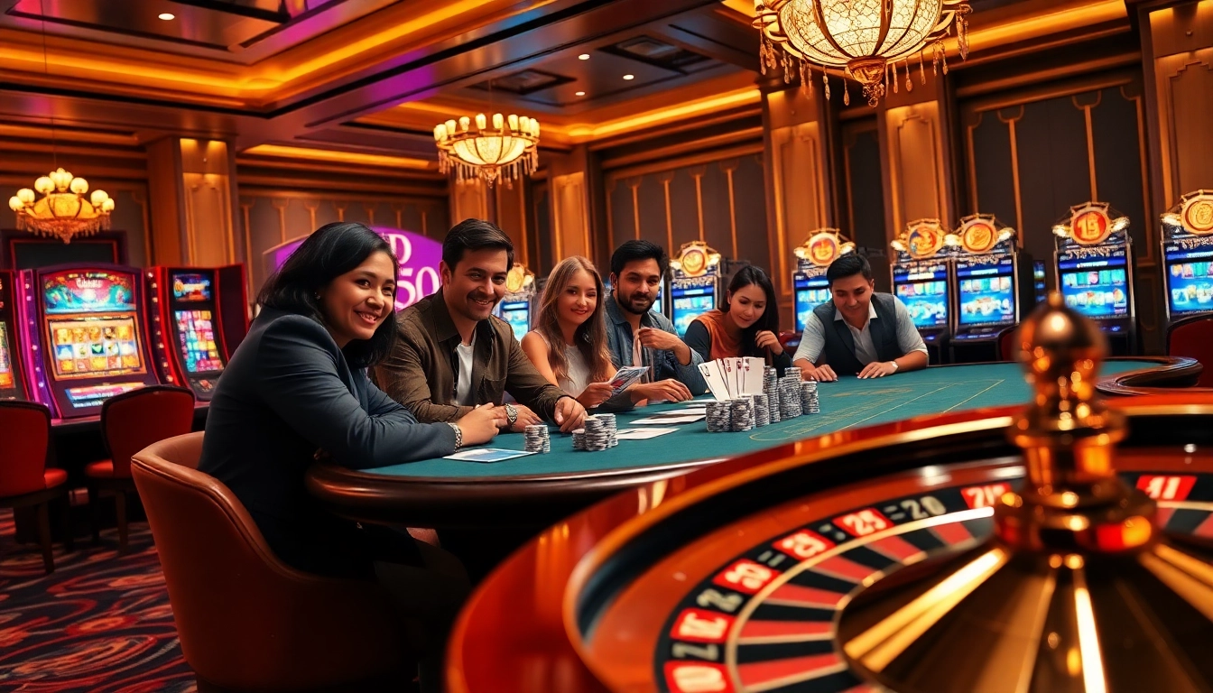 Experience the excitement of WIN55 with a vibrant casino scene featuring poker tables and slot machines.