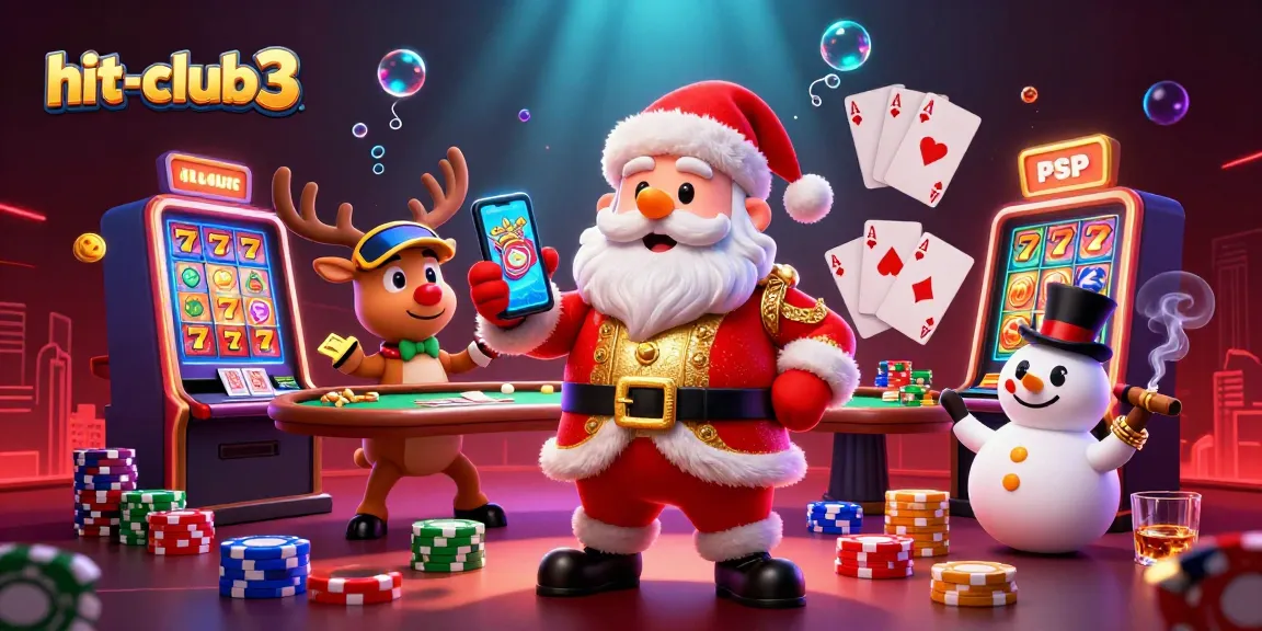 Exciting jackpot spins at hit-club3 featuring a festive 3D Santa and friends in a colorful casino