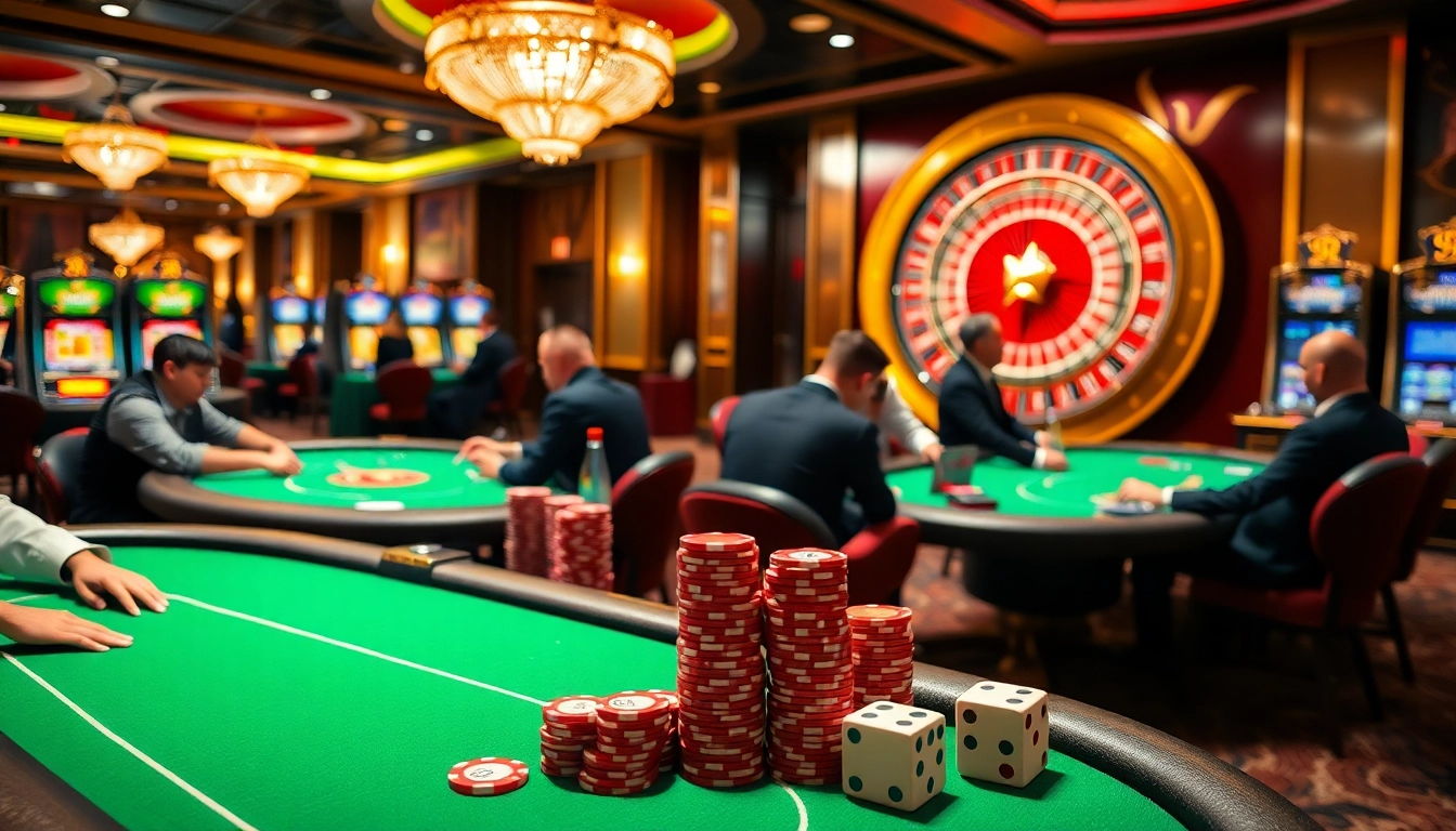 SODO CASINO poker players in an elegant casino environment, surrounded by vibrant gaming elements.