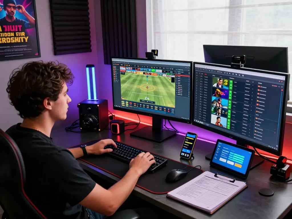 Engaged player analyzing rikbet online betting interface in modern gaming setup