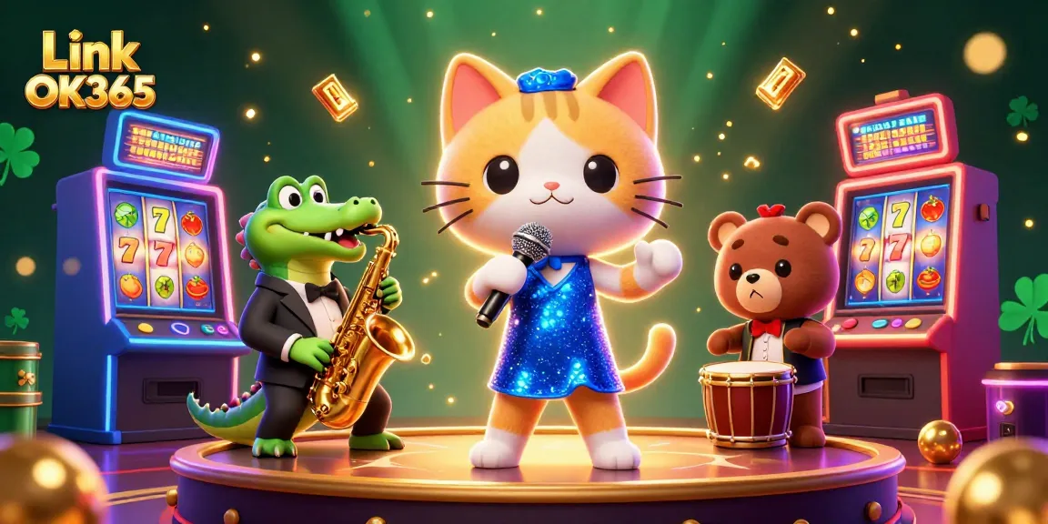 Experience the excitement of gaming at Link OK365 with vibrant characters and dynamic casino elements.