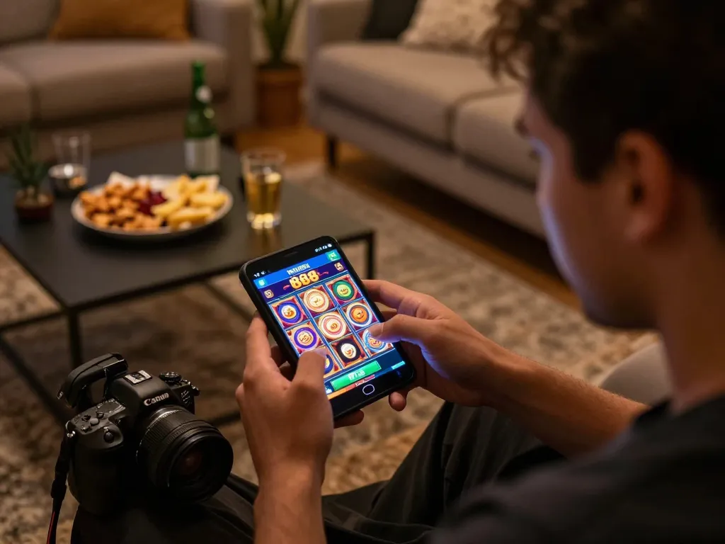 Players enjoying thrilling games on 888NEW app in a cozy setting, highlighting strategic mobile gambling