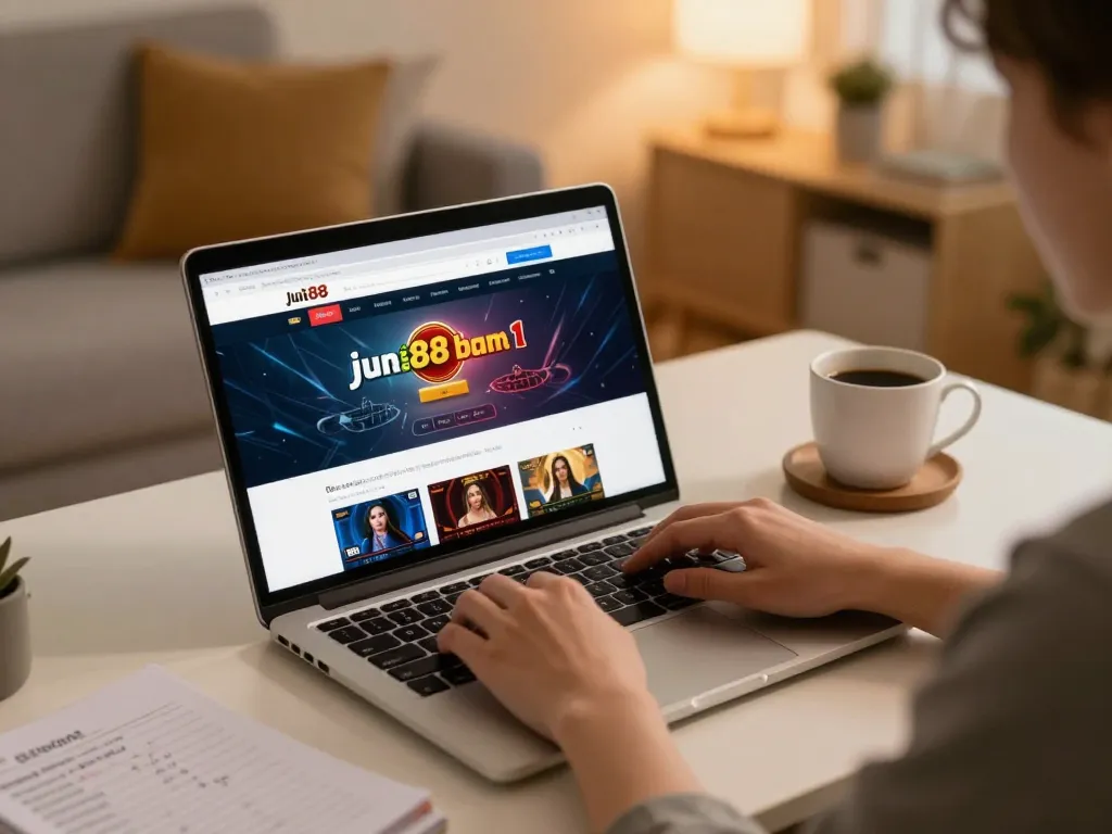 Engaging in online gambling with jun88 phiên bản 1 at home, showcasing a cozy and strategic betting environment.