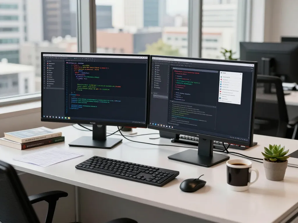 Molt Bot programming scene with developer at modern workstation showcasing productivity and AI integration.