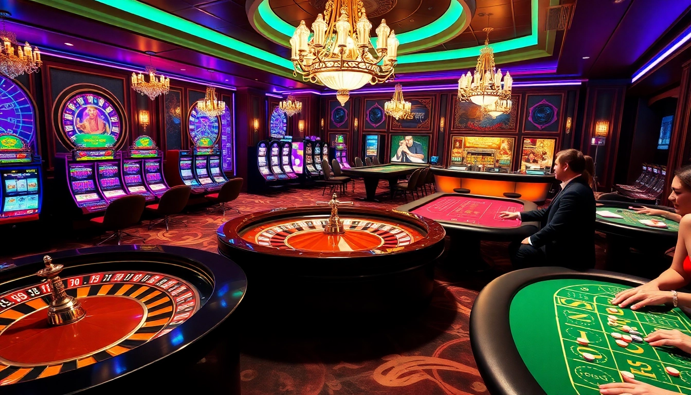 Excited players enjoying high-stakes gaming at Thabet77's luxurious casino tables.