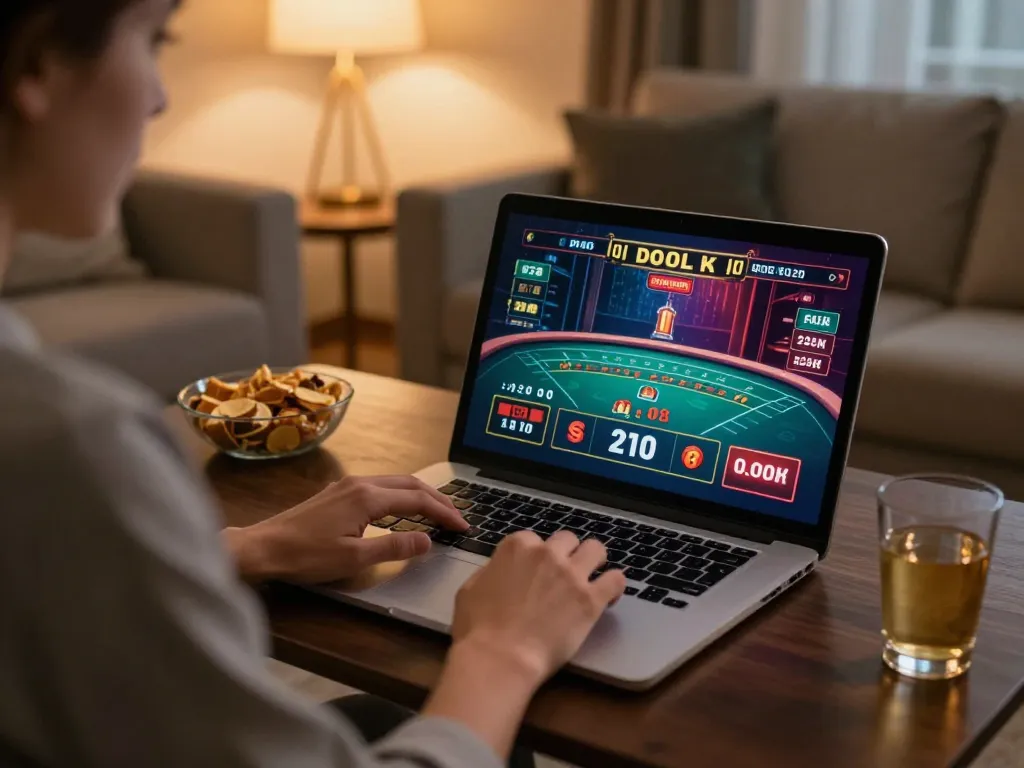 Engaging in alo8 live online gambling with a laptop in a cozy home setting.