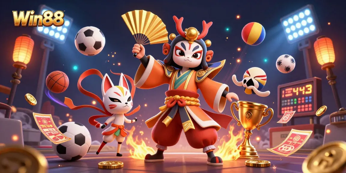 Win88 showcases thrilling casino action with dynamic sports elements and vibrant characters in a captivating scene.