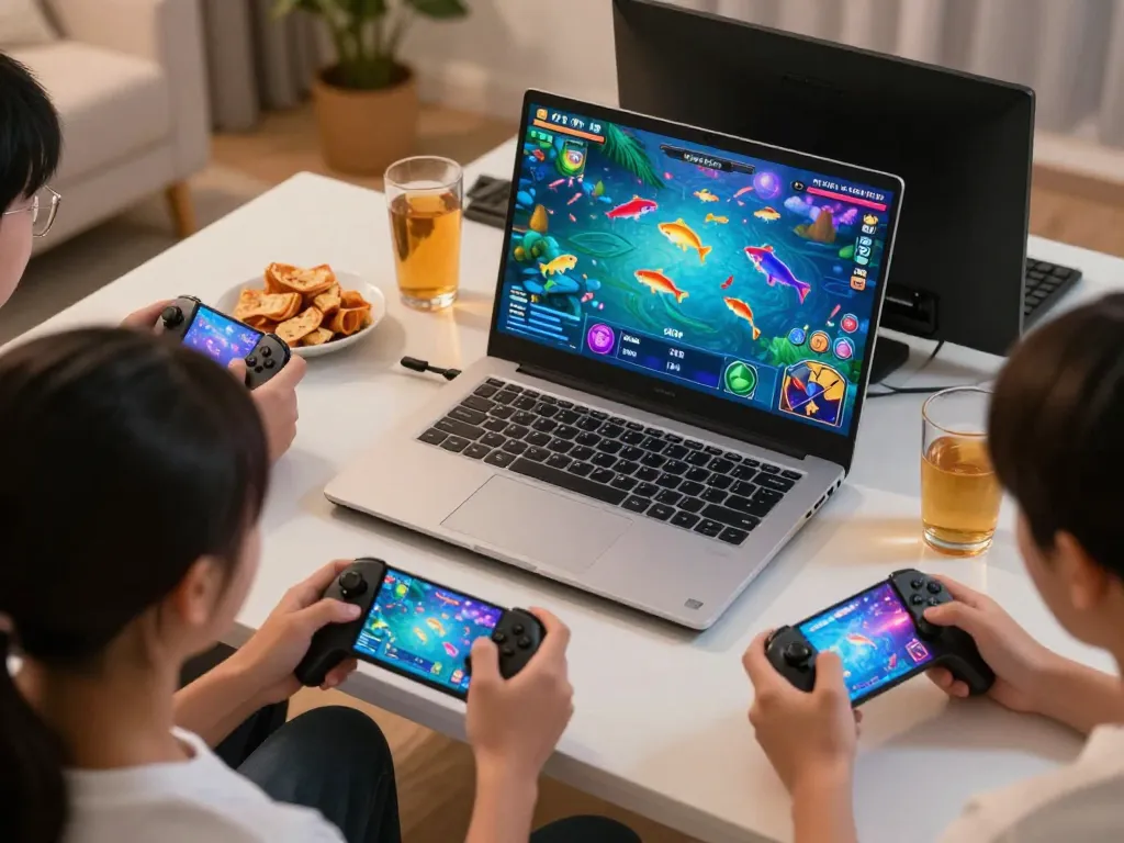 Engaging players immerse in a thrilling game bắn cá đổi thưởng at home, showcasing strategic gameplay.