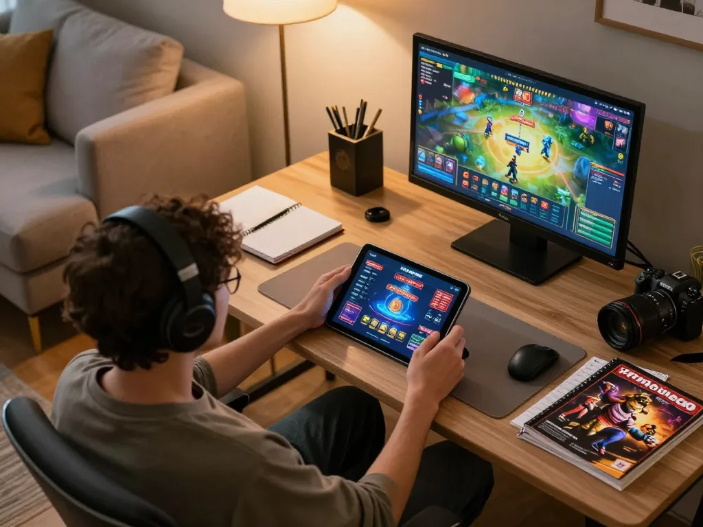 Engaging with 789clubgo casino app on a stylish tablet in a cozy home office
